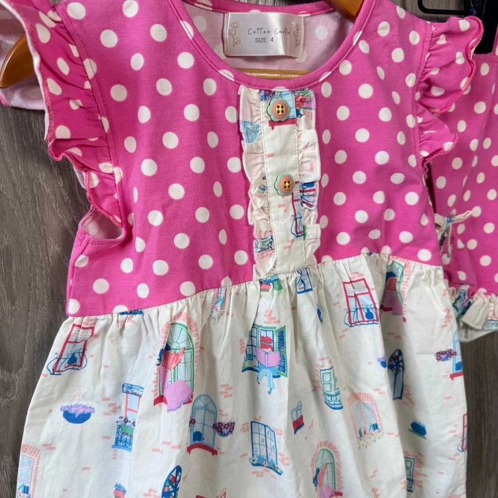 Cotton Castle Platinum Balcony Tunic Shorts Set Sz 6 Pink Polka Dot Boutique NEW